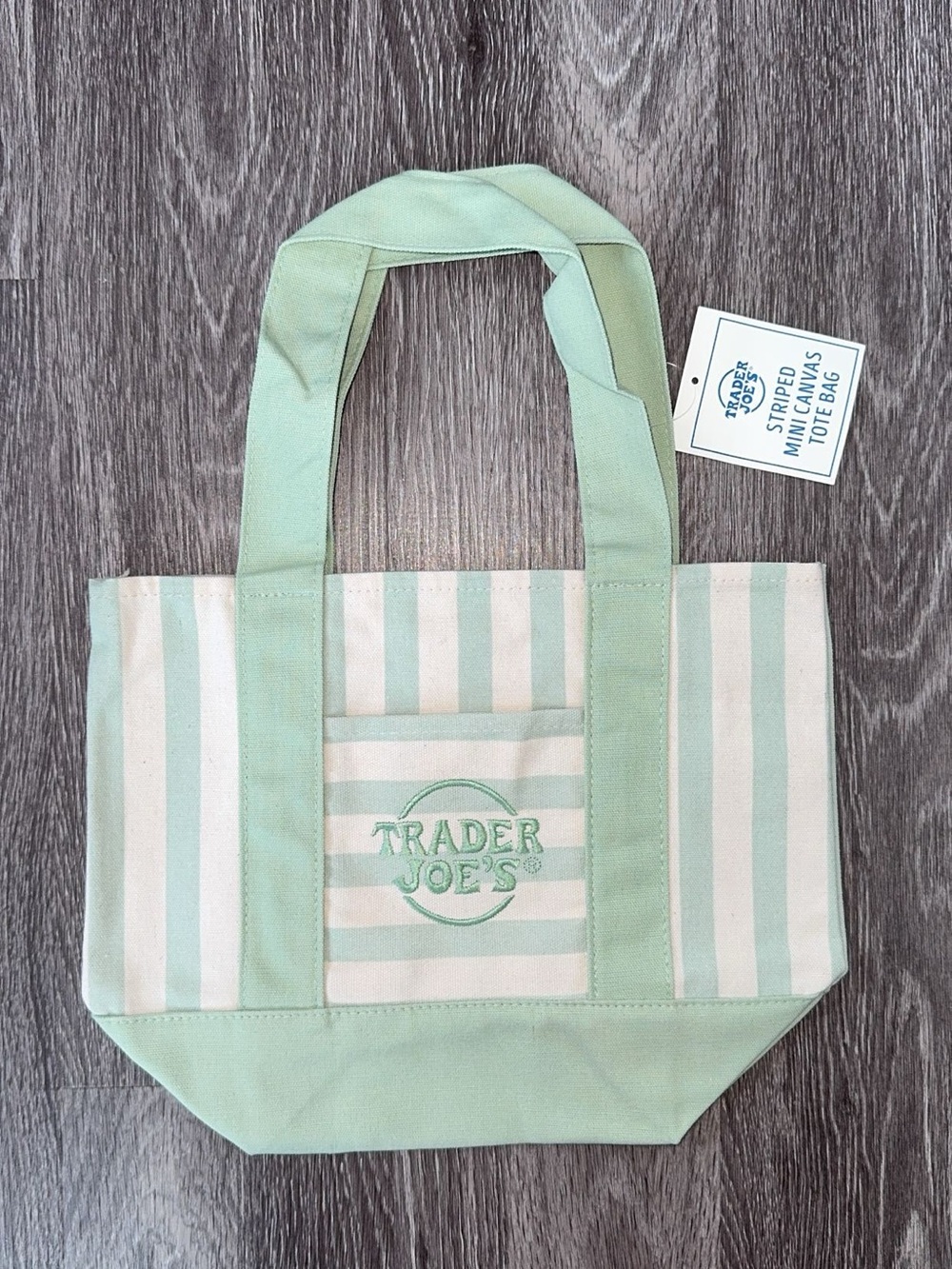 trader joe's mint stripe canvas tote